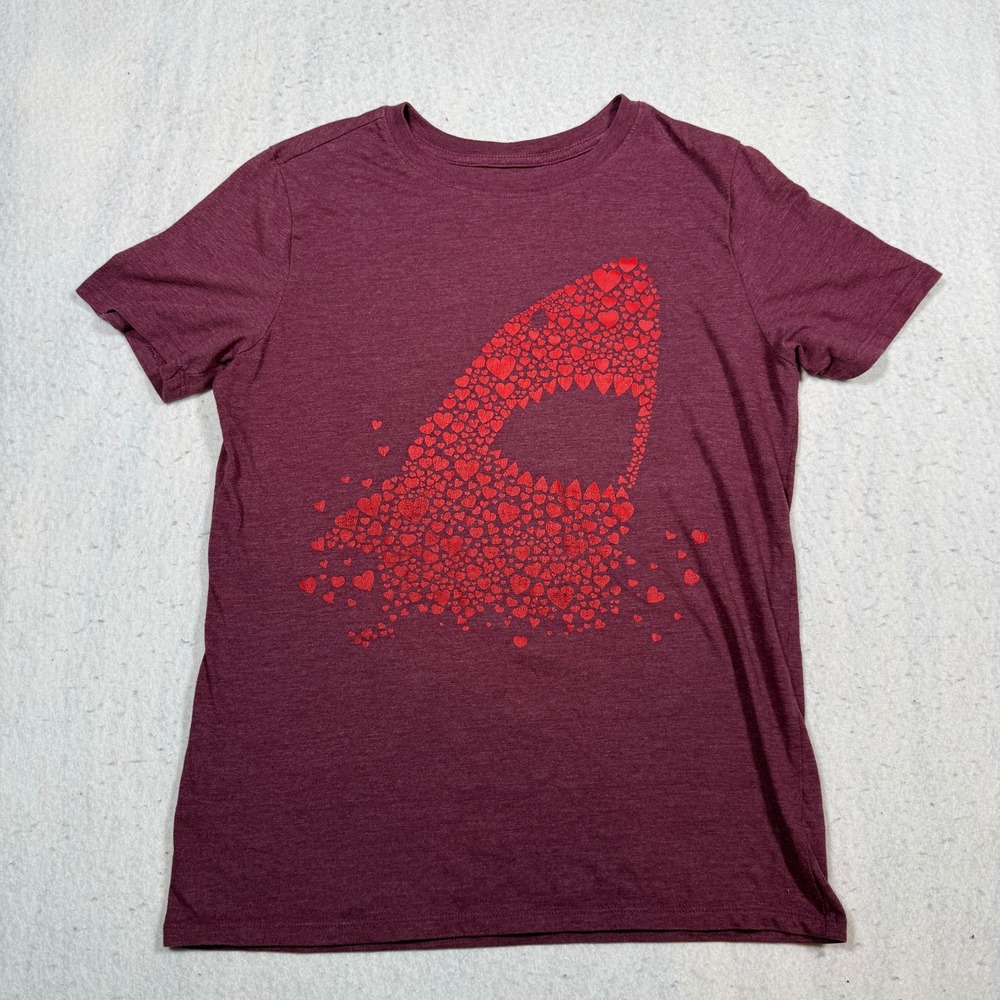 Cat & Jack Boys XL 16 Shark Heart Graphic T-Shirt Burgundy Short Sleeve Tee